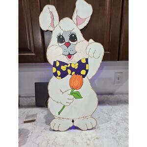 Easter Rabbit Wood Cutout Yard Decoration Handpainted Handmade 30.5" T x 15" W